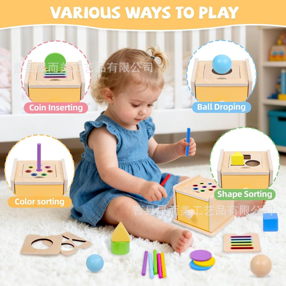 Wooden Montessori 2-in-1 Intelligence Box, Ball Drop Toy