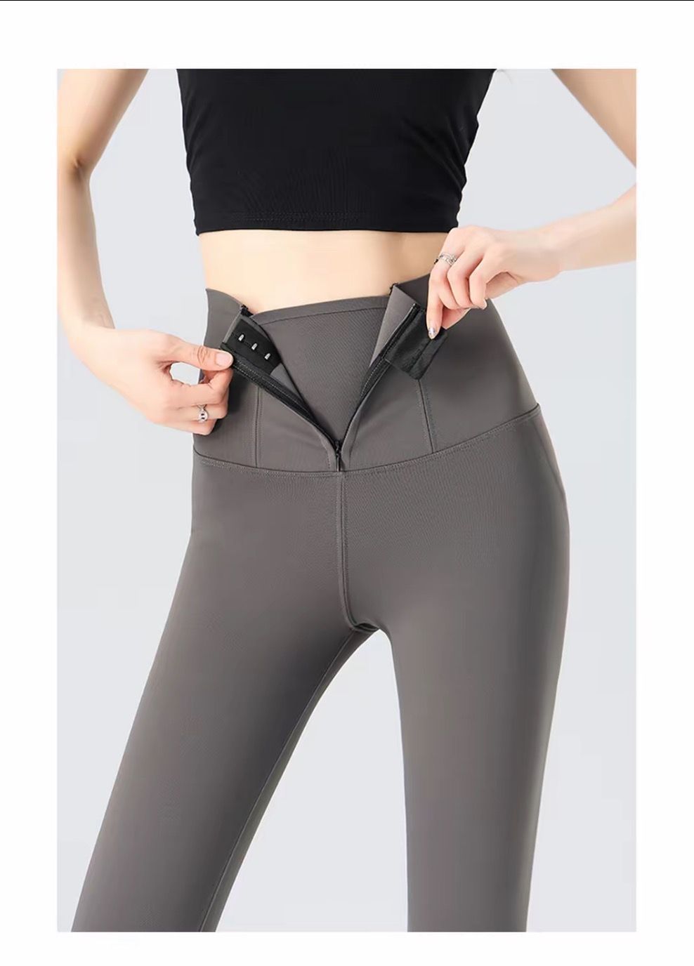 Yoga tayt fermuarlı, yüksek belli, karın kontrolü