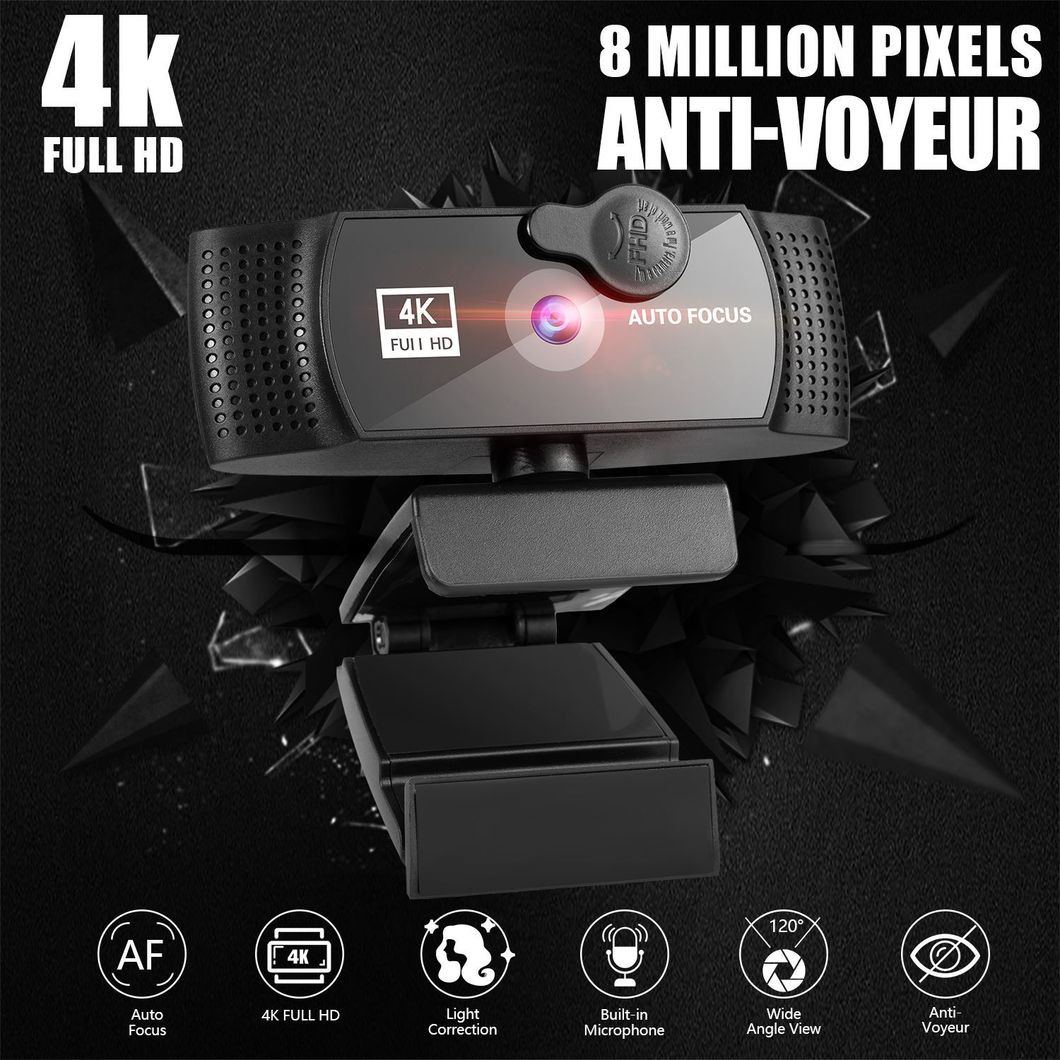 4K webcam auto-focus wide-angle 1080p to 2K resolution