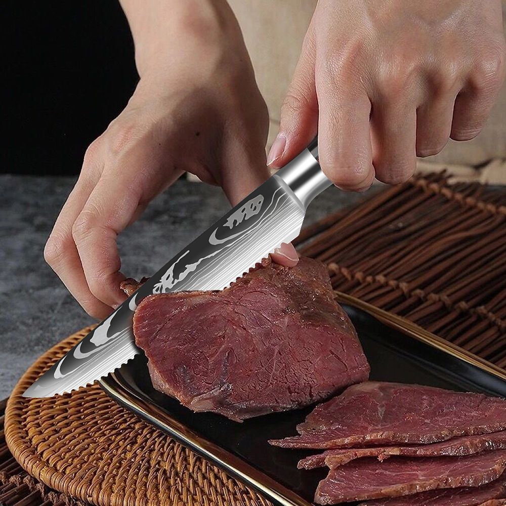 Steak bıçağı seti, 4CR13 çelik, damask desen, 2 parça