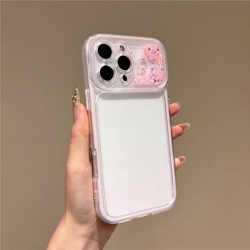 Işıltılı akışkan kum kamerası iPhone kılıfı, yumuşak, 13-17 Pro Max uyumlu