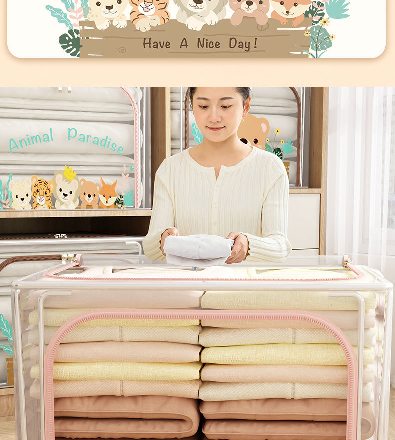 Clothing storage box for kids, transparent foldable, organizer