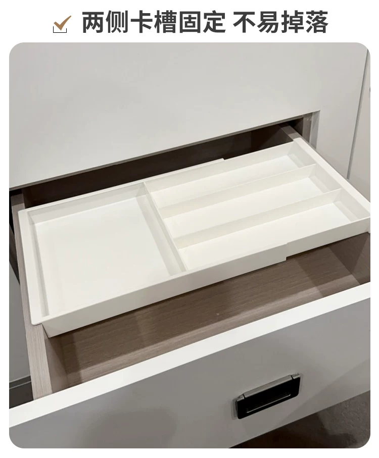 Drawer organizer with adjustable dividers, hanging system