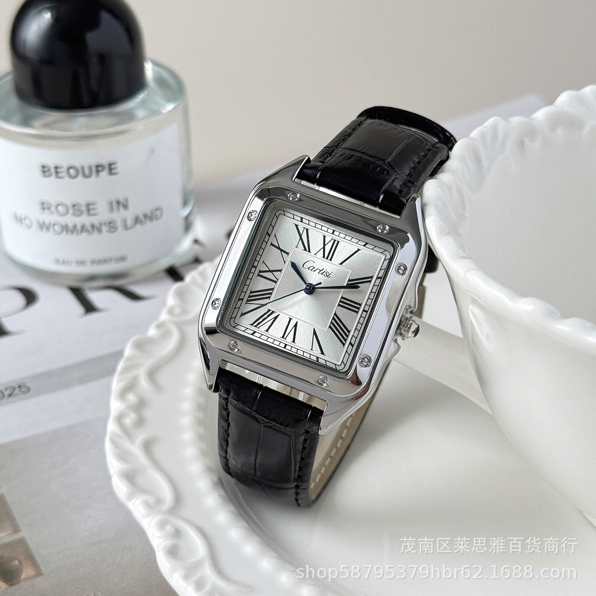 Cartisi men's wristwatch, square, roman numerals, leather strap