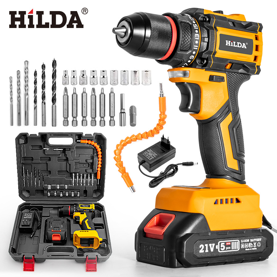 Hilda 21V brushless lithium drill, high torque, bit set