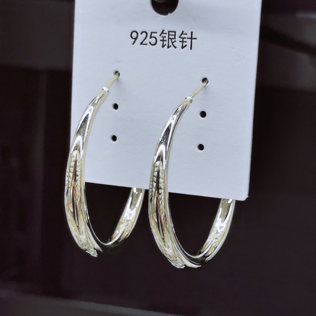 s925纯银针养耳朵保色时尚潮流夸张大圆圈耳圈网红气质个性耳饰
