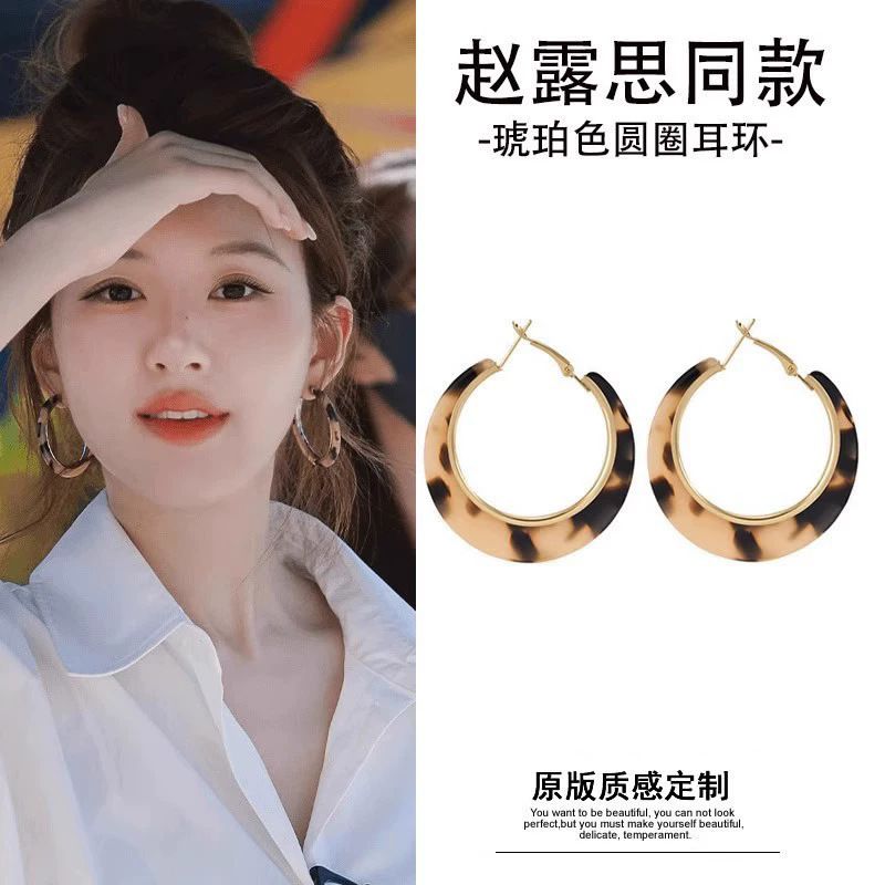 秋冬复古植绒豹纹耳环女高级感时髦夸张耳圈轻奢气质925银针耳饰