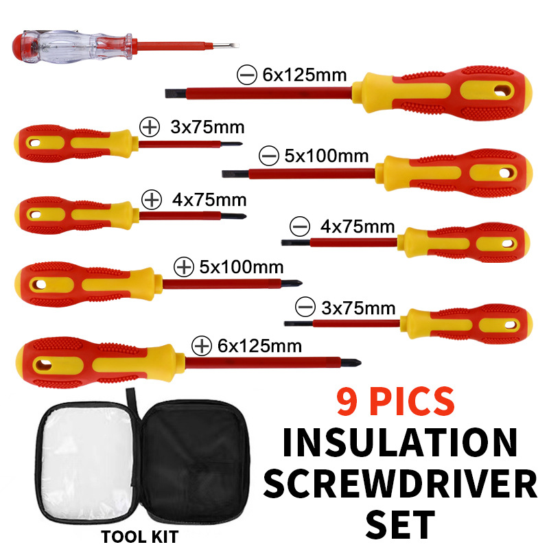 Insulated screwdriver set 9-piece, slotted and Phillips