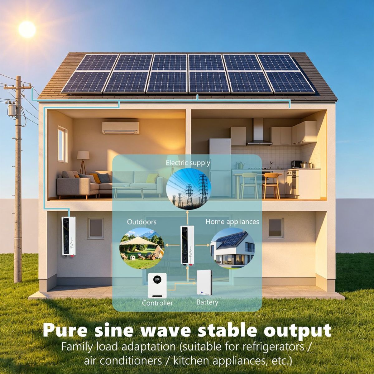 跨境正弦波太阳能逆变器12V24V 48V带充电UPS功能2000W 110V/220V