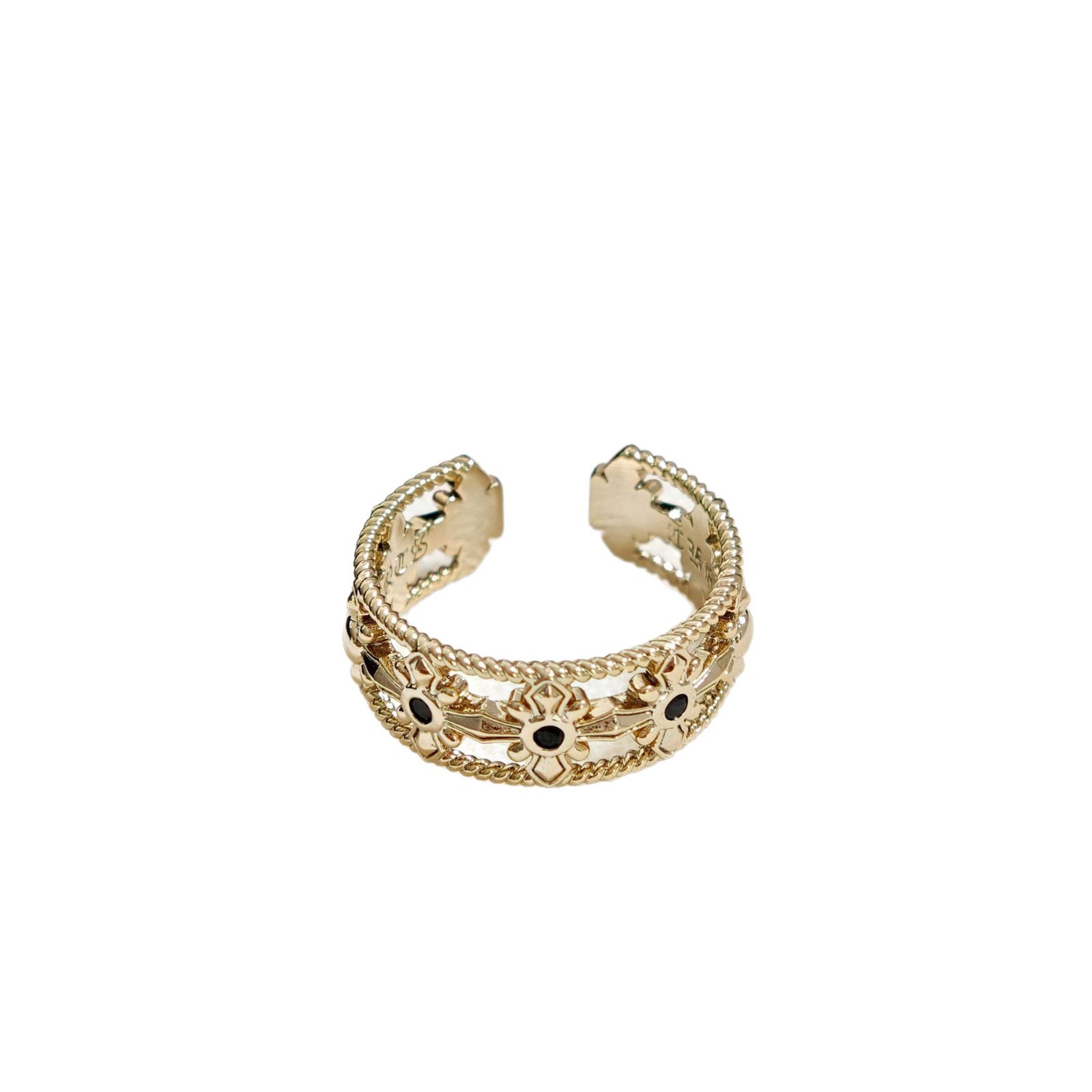 Vintage Kaffee-Gold Zirkonia Blüten-Offener Ring