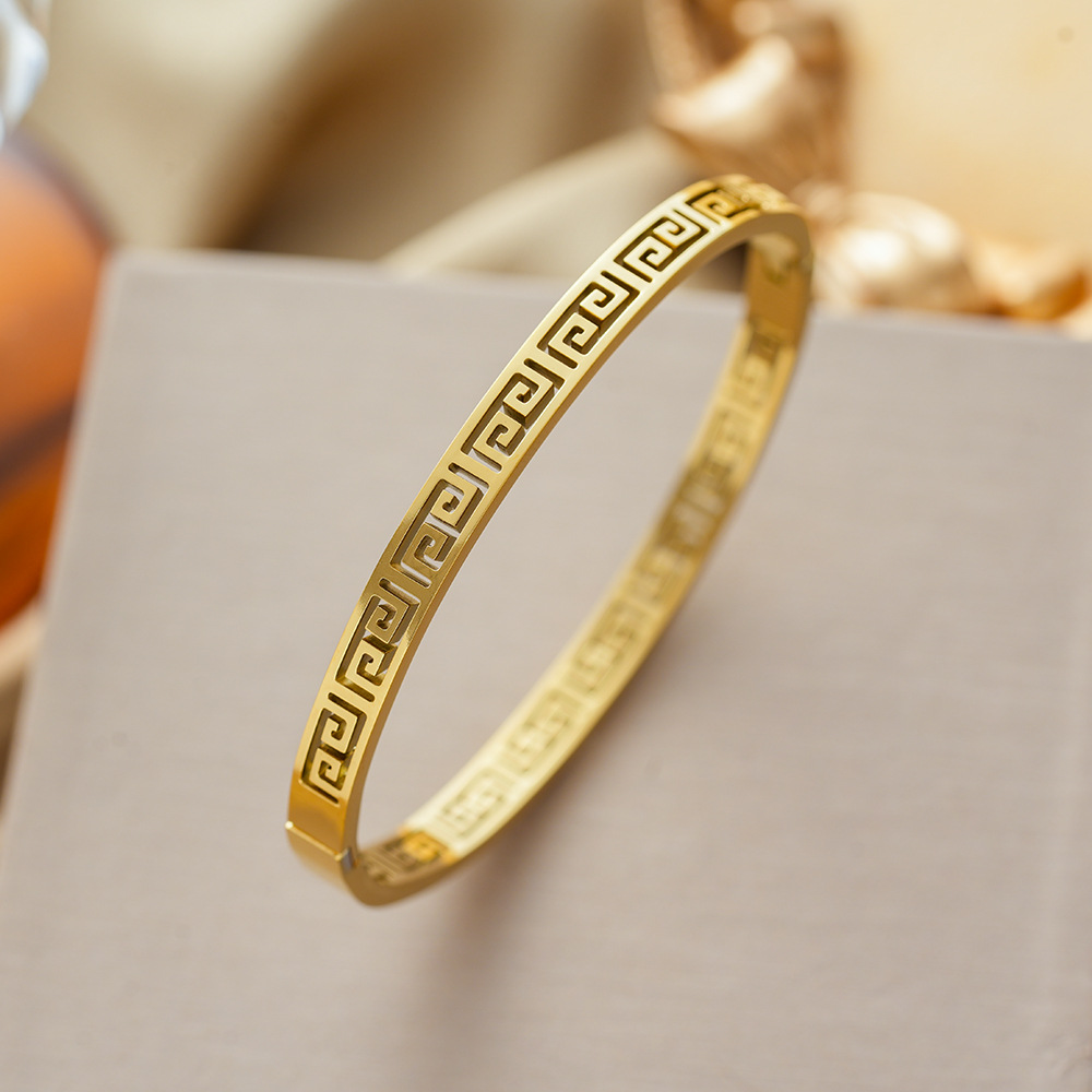 Strass-besetztes Titanzahl-Armband für Damen, offener Edelstahl, farbbeständig