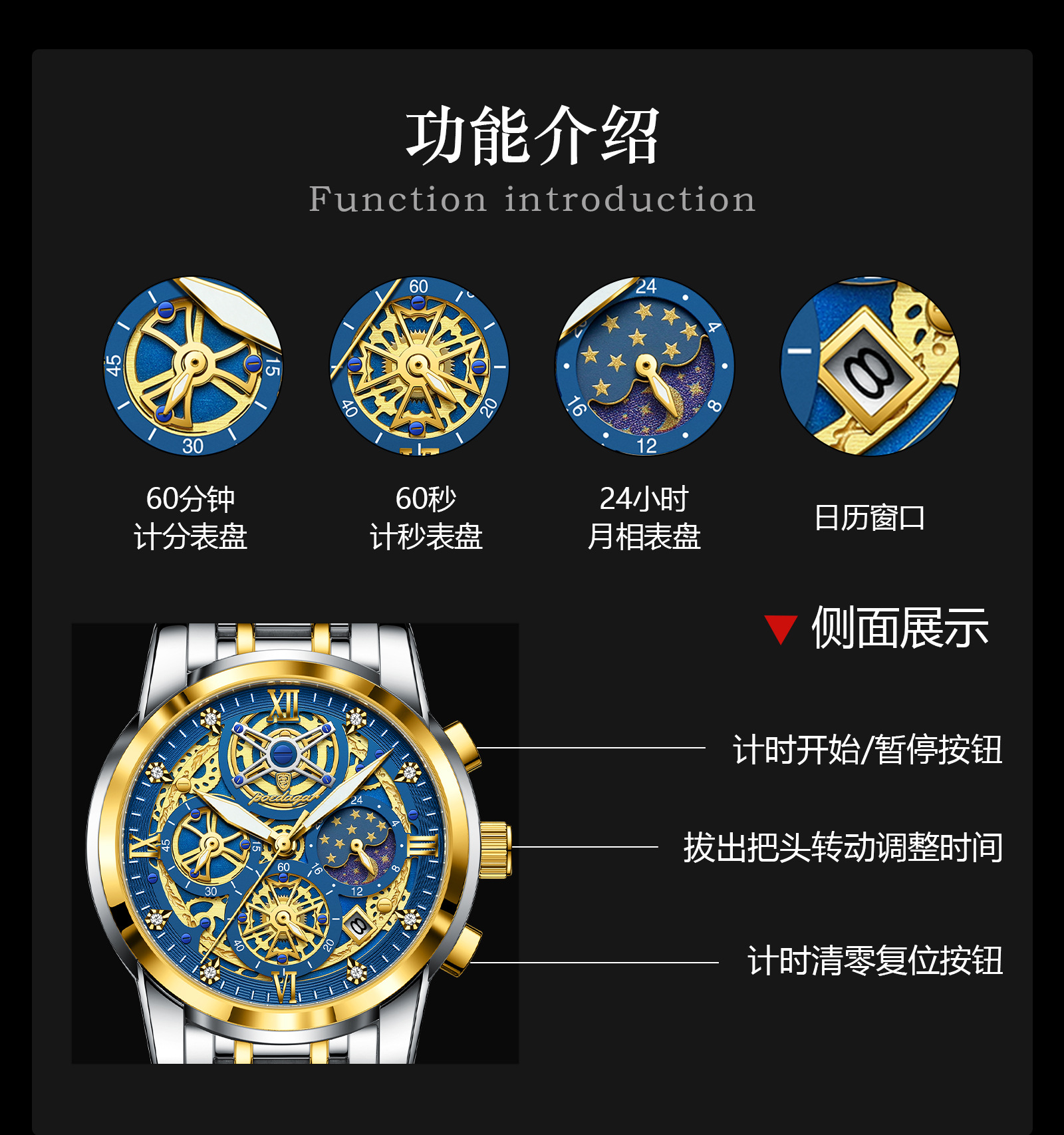 Herrenuhr Luxus, Hohlkammeroptik, wasserdicht, Quarz