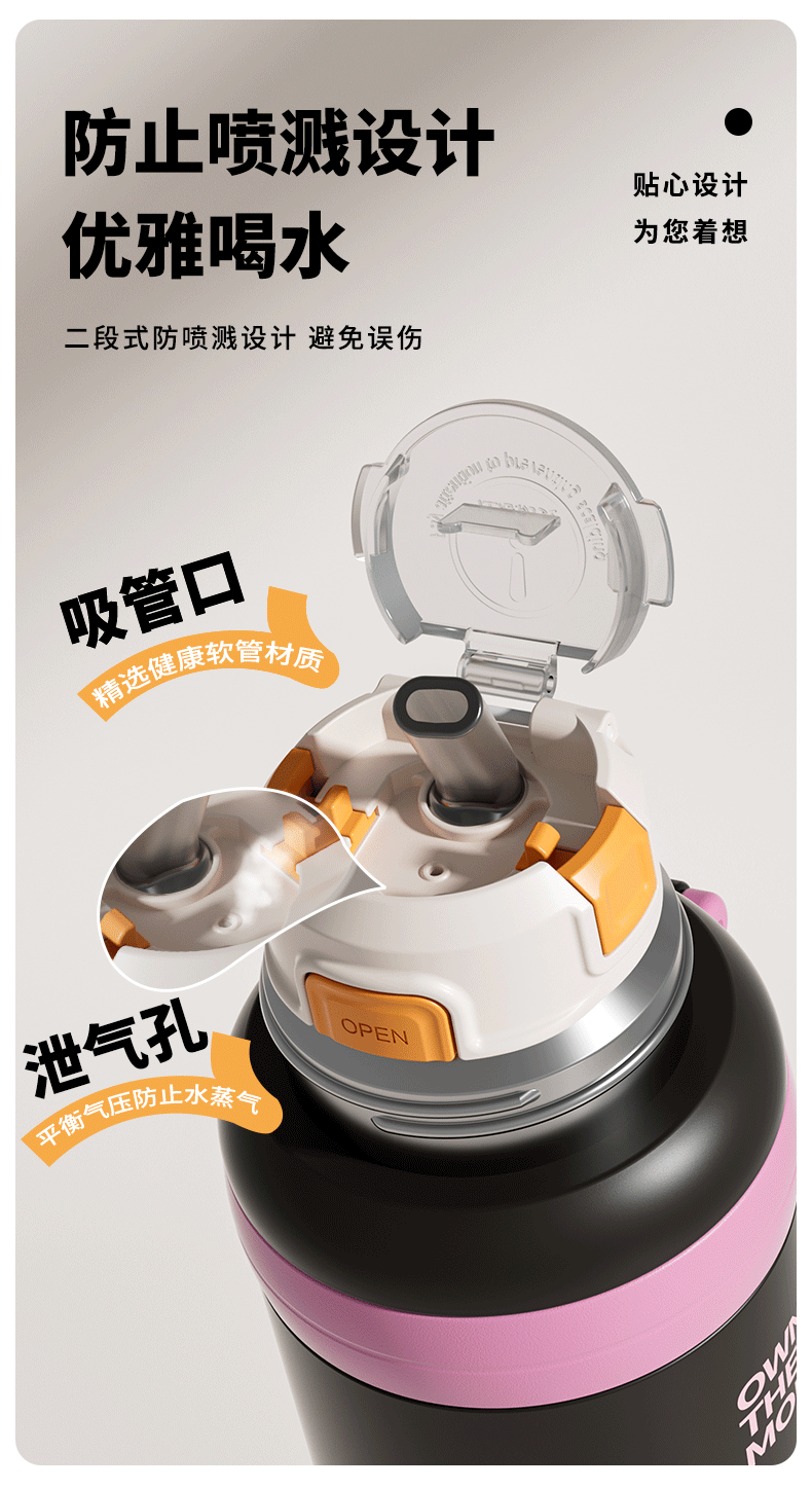 Insulated tumbler 316 stainless steel, large capacity, straw
