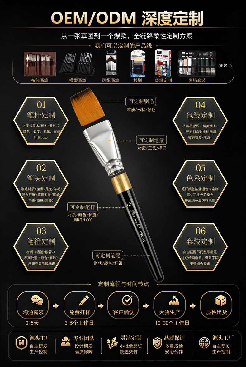 Painting brush set 6-piece, oil paint art