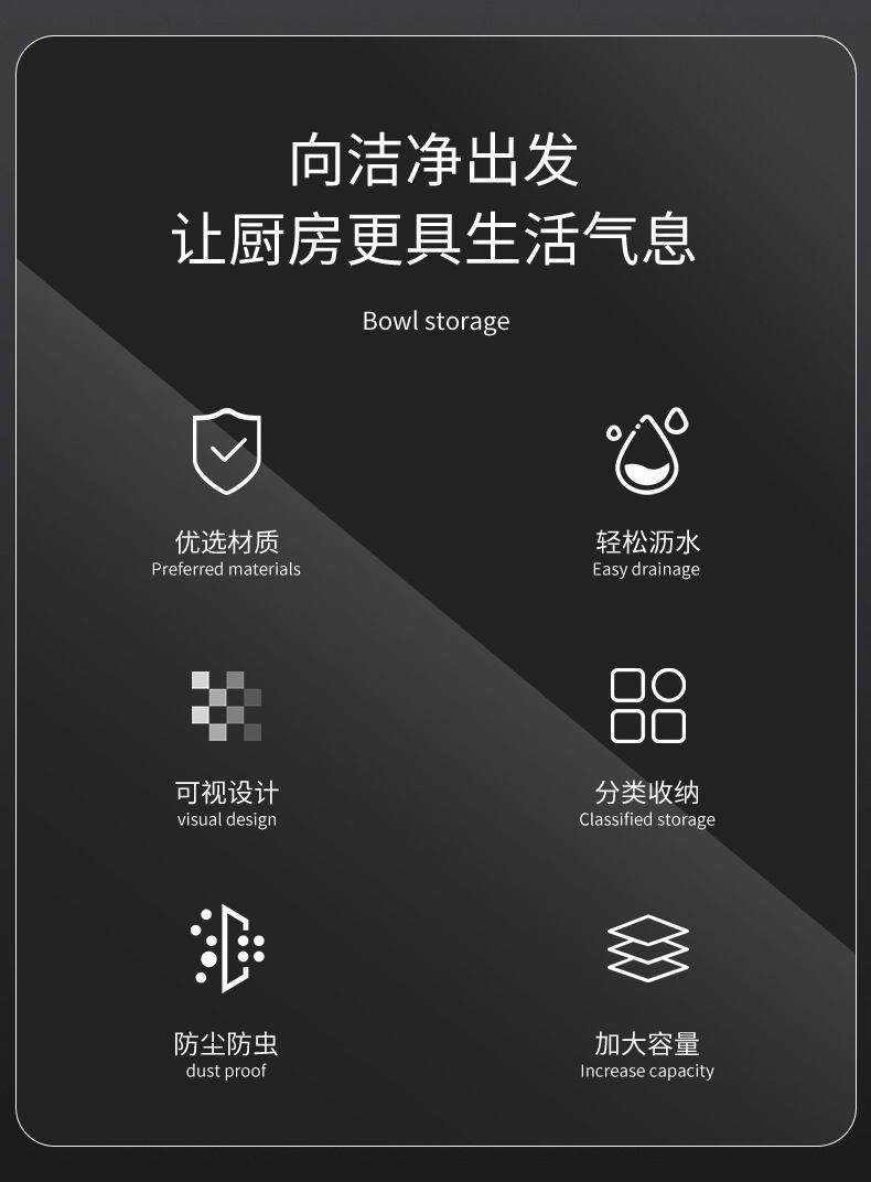 碗筷收纳盒碗柜家用厨房带盖沥水置物架放餐具碗碟沥水盘子收纳架