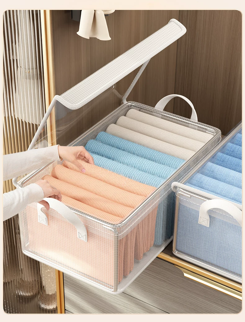 Transparent PVC Storage Box, Foldable, Lidded, Portable Handle