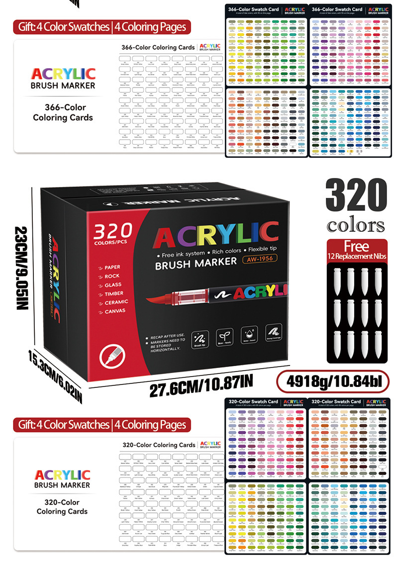 366-teiliges Acryl-Marker-Set mit weicher Spitze, stapelbar