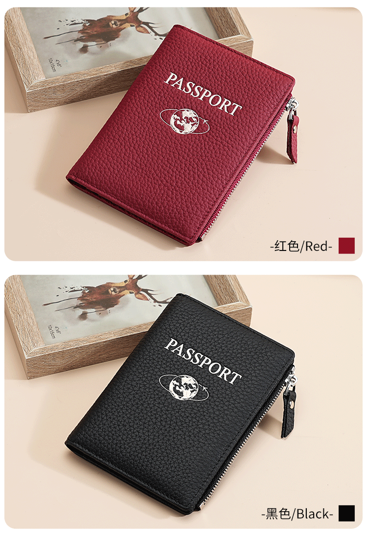 RFID-Reisepass-Tasche, Leder, Litschi-Muster