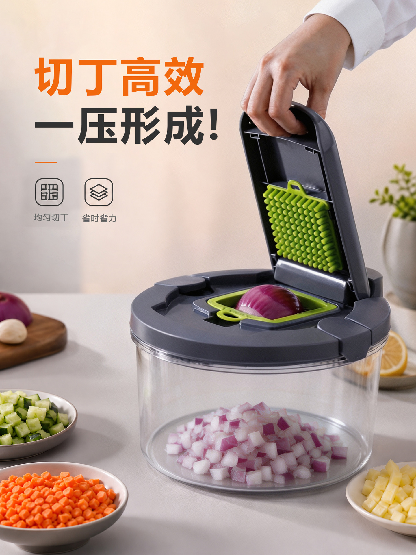 2-in-1 vegetable cutter and salad spinner, manual rotating