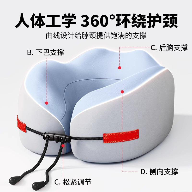 Memory foam U-shaped neck pillow, travel and airplane use