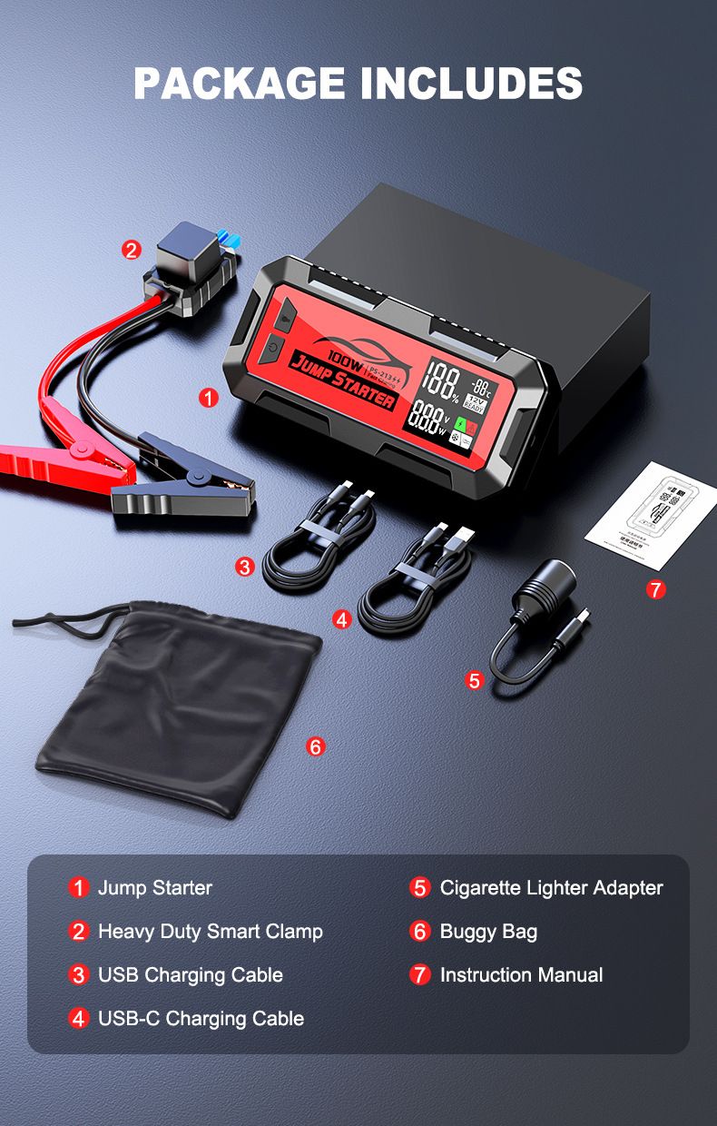 24000mAh araç acil çalıştırma güç kaynağı 12V 8000A 100W hızlı şarj
