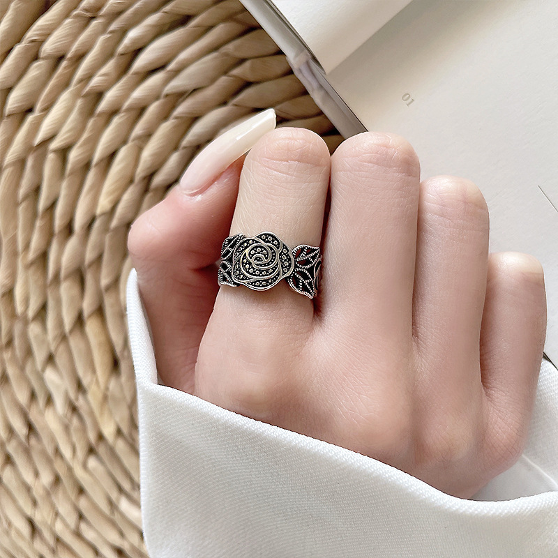 925 silver flower open ring, Thai silver, non-tarnishing
