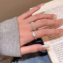 Zircon adjustable open ring for women, Korean style