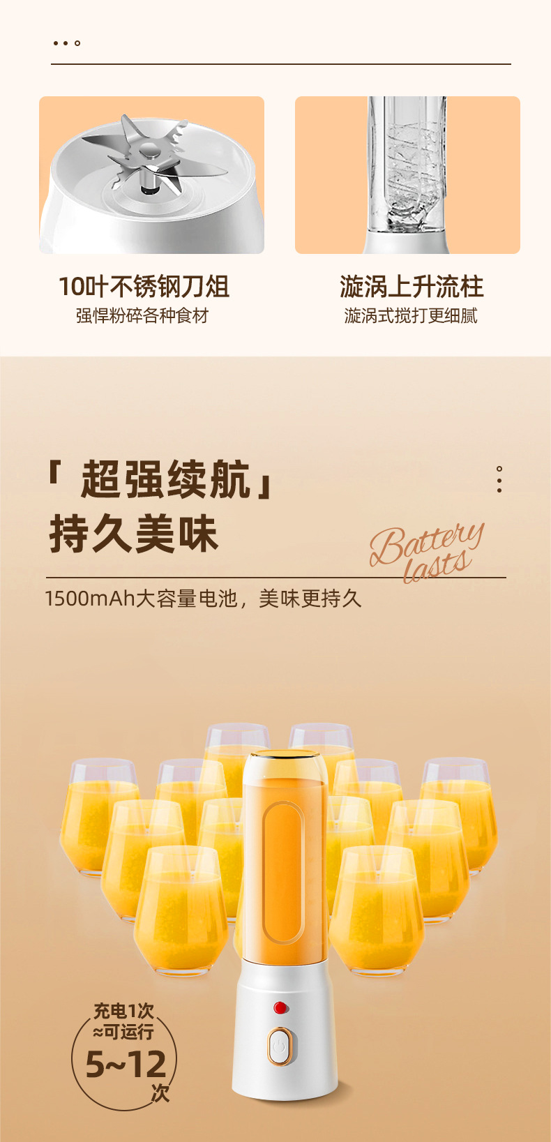 跨境榨汁机新款便携式充电小型辅食碎冰家用多功能果汁机榨汁杯