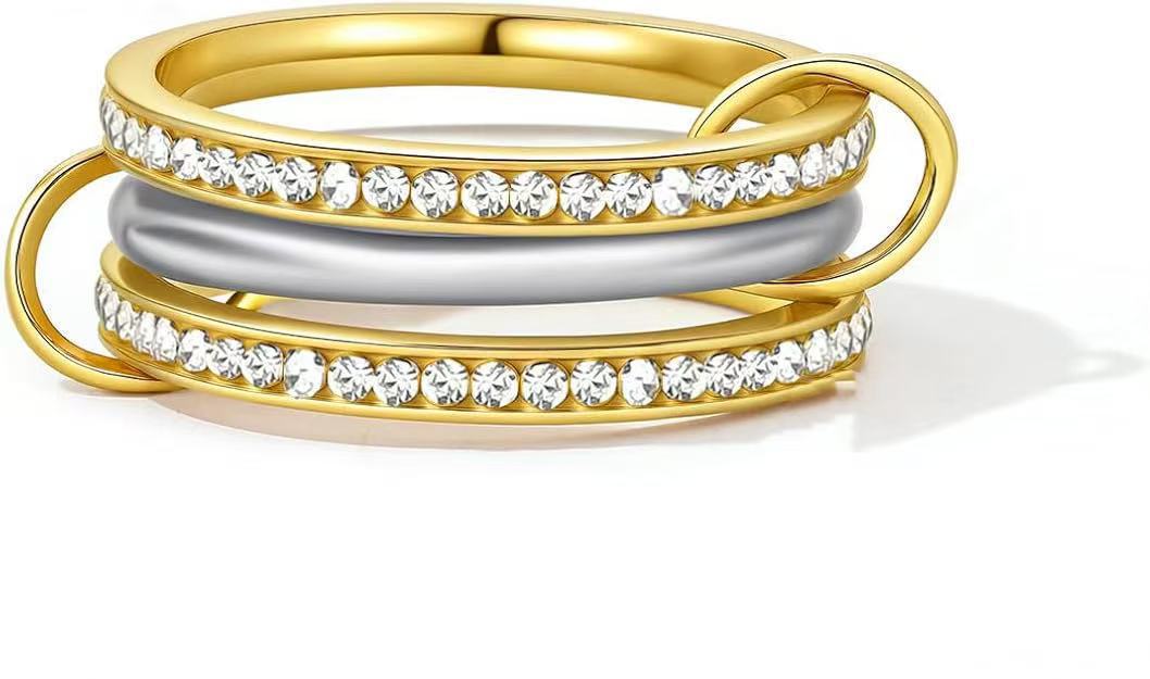Titan-Stahl Kubikzirkonia-Ring, 18K Gold und Silber