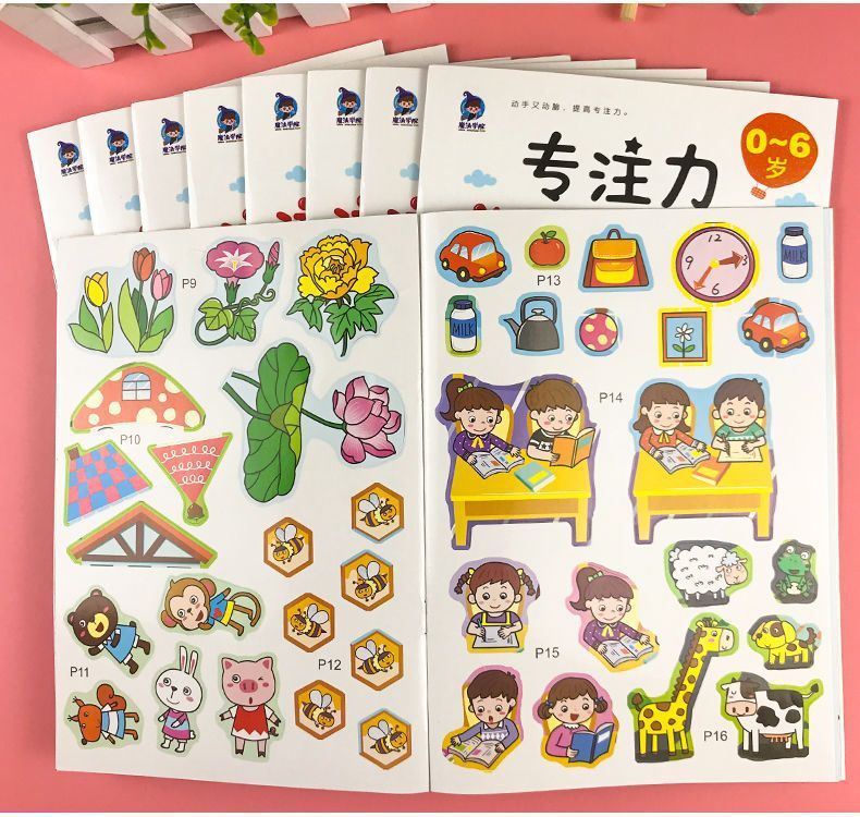 Çocuk konsantrasyon stiker kitabı, karikatür, 2-6 yaş