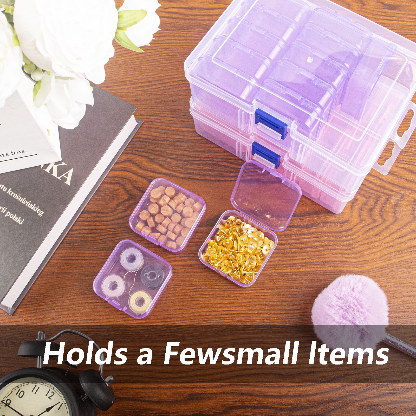 Clear plastic storage box set, square shape, desktop organizer