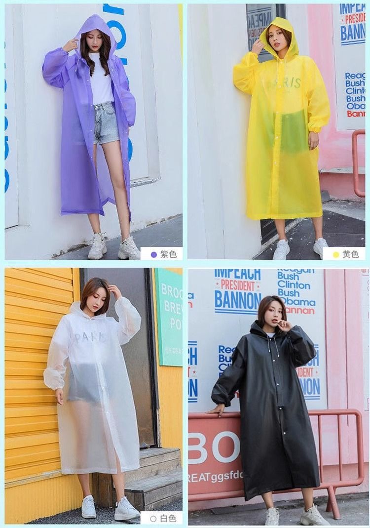 Reusable one-piece raincoat, long style, for cycling