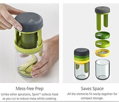 Multifunctional vegetable cutter with rotating container for cucumbers and zucchini