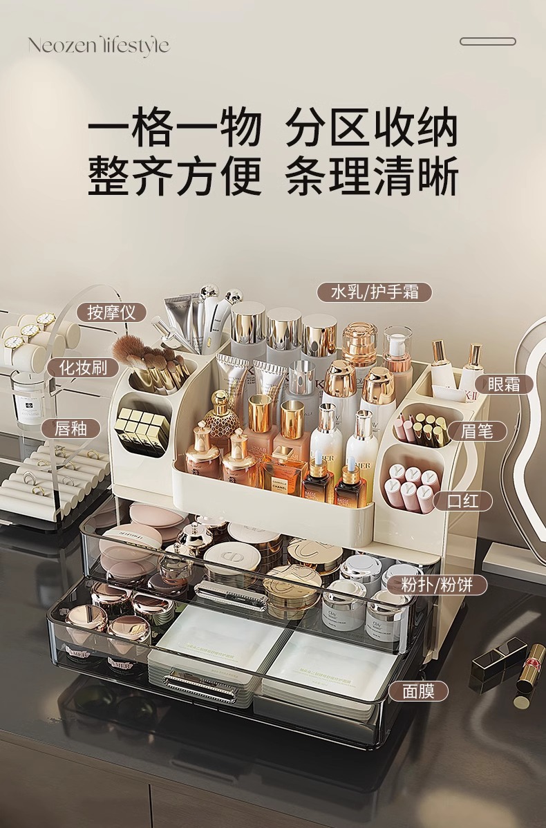 Desktop cosmetics storage box with mirror design