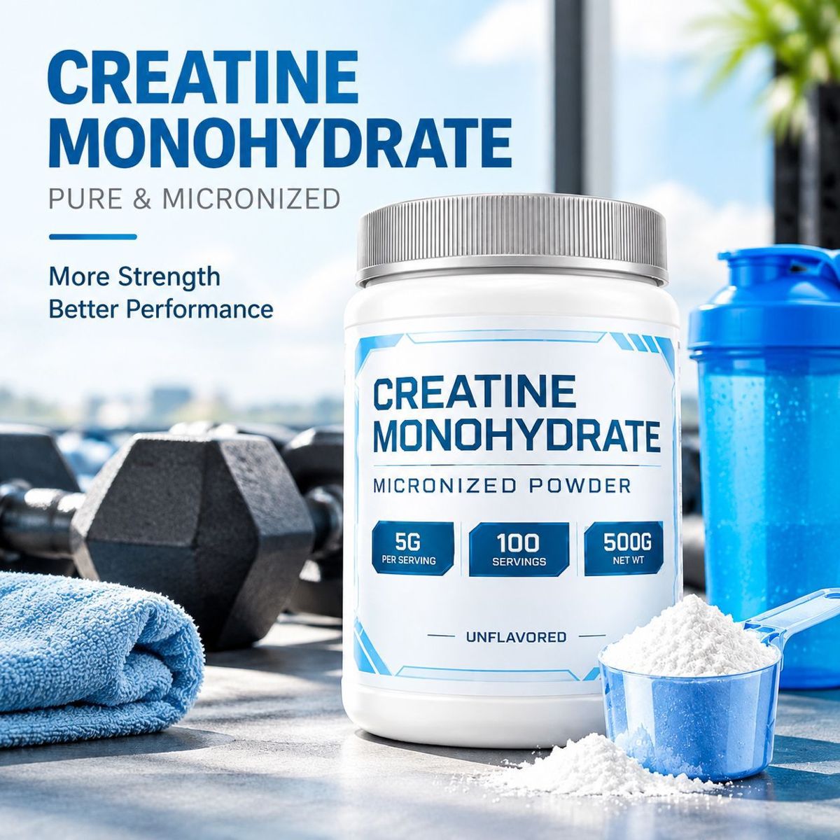Kreatin Pulver und Molkenprotein
