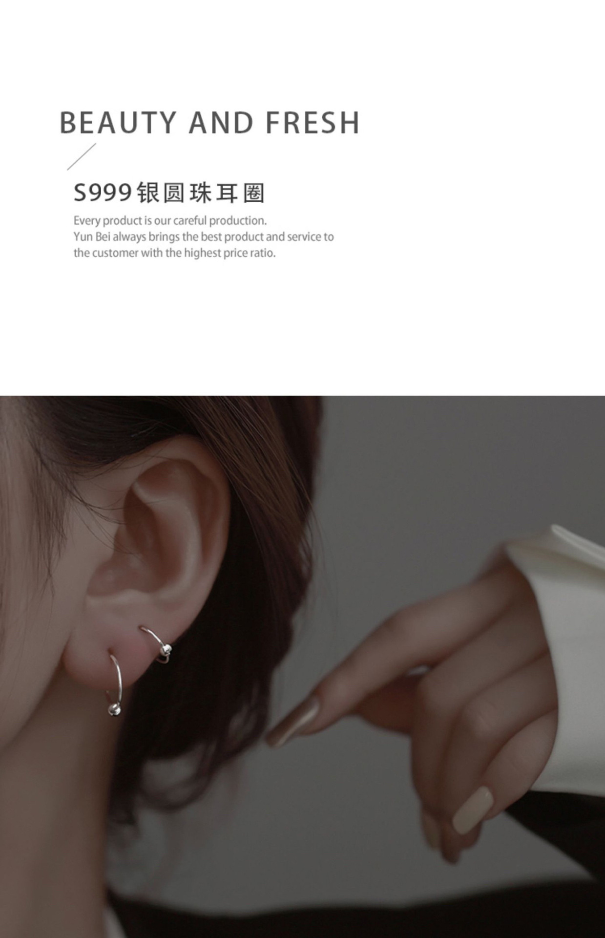 S999 gümüş boncuk küpe, minimalist, kore tarzı retro