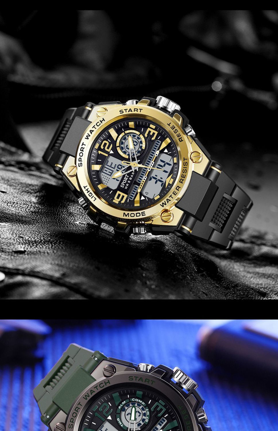 Men's digital sports watch, waterproof, multifunctional