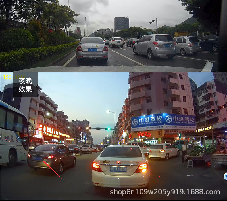 Çift kamera arka ayna dashcam, 5 inç 1080P, gece görüşü, park izleme