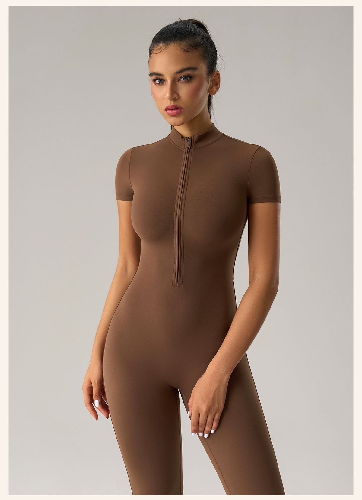 Yoga Bodysuit DLT001, Tight Fit, Buttock Lift, Half-Zip