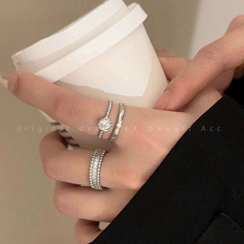 Women's ring, minimalist zircon metal, open design, index finger