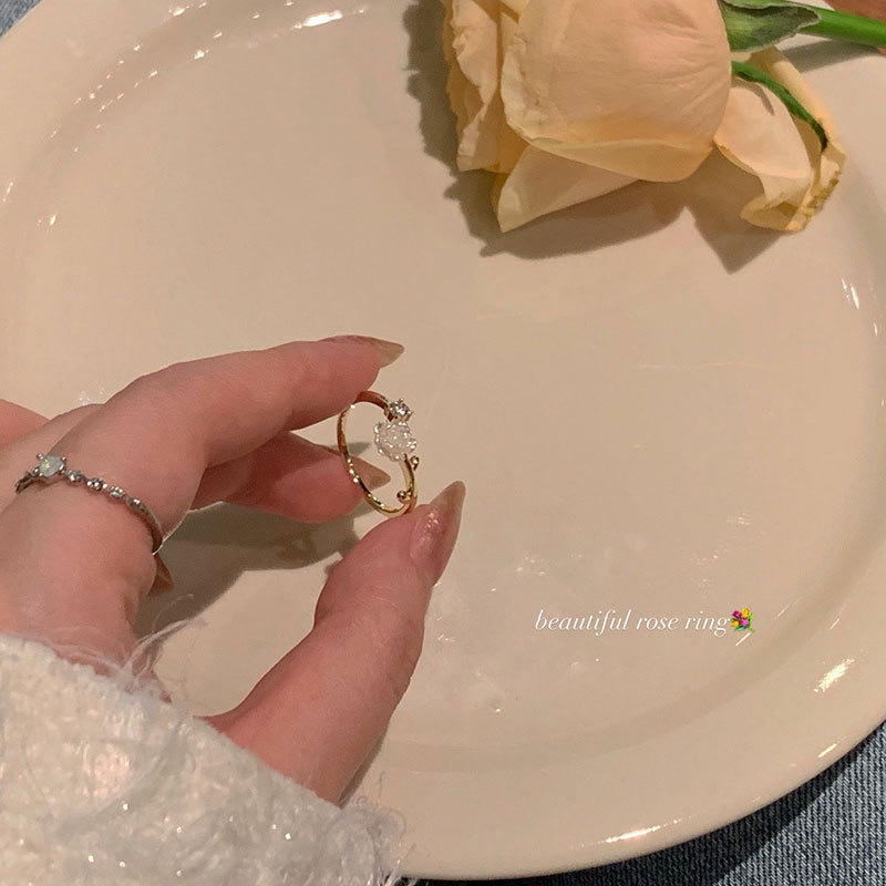 Camellia open ring, zircon, adjustable, women's index finger ring