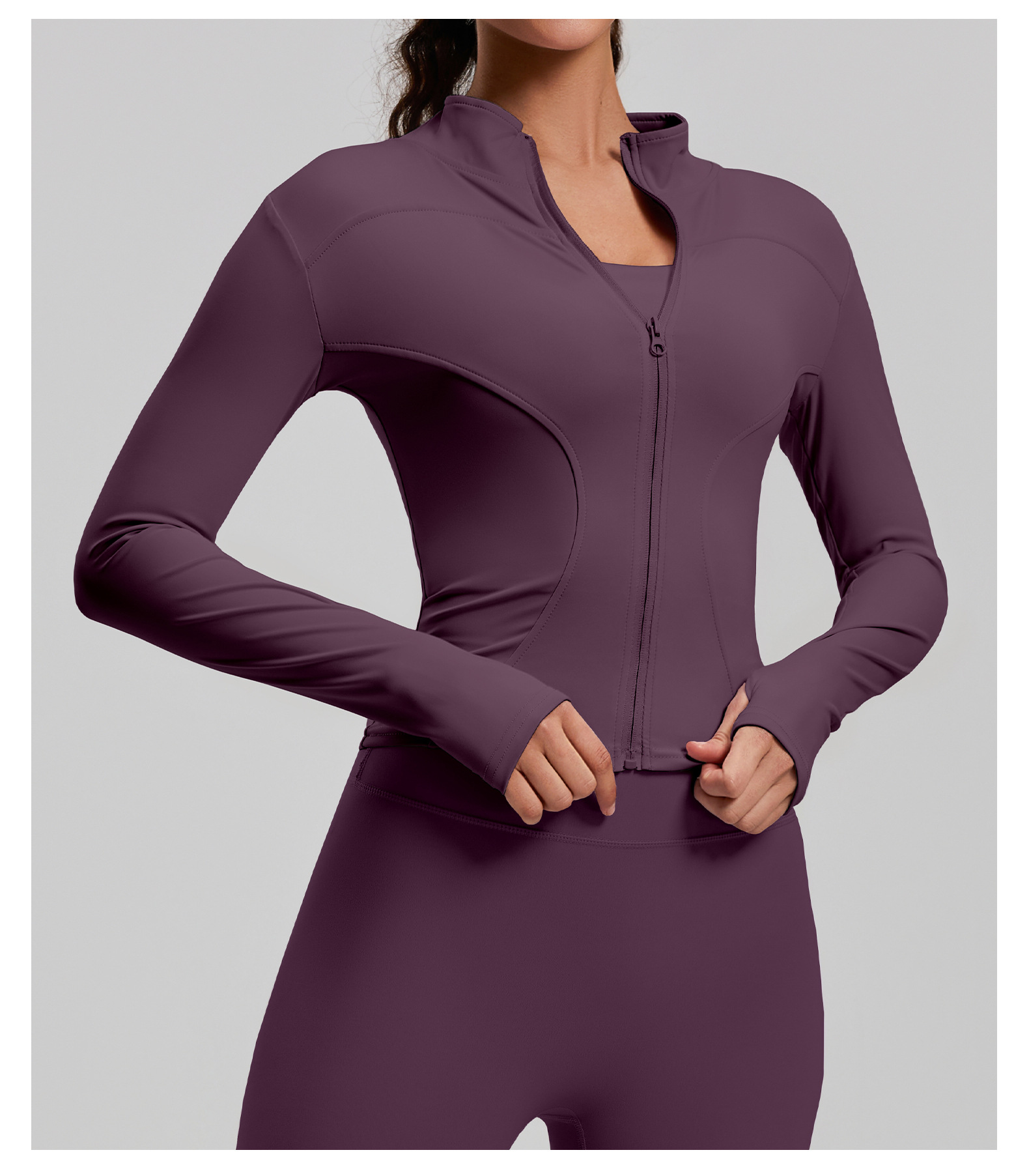 Yoga jacket, slim fit, stand collar, sports training