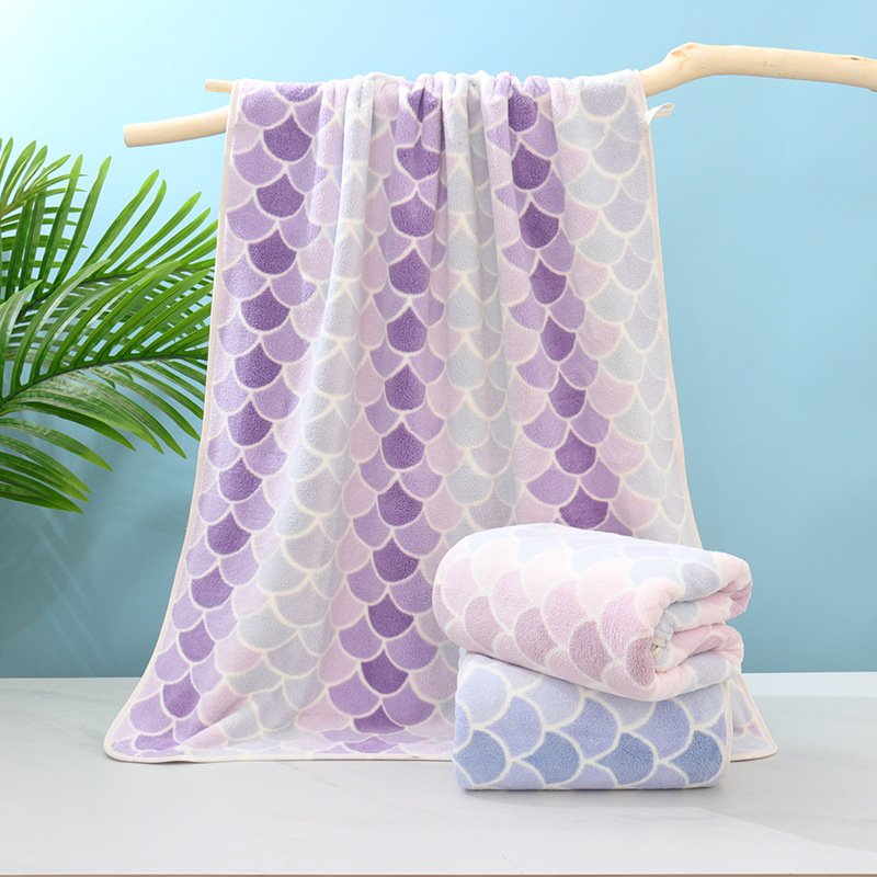 Mermaid pattern towel set, 4-piece, absorbent, soft