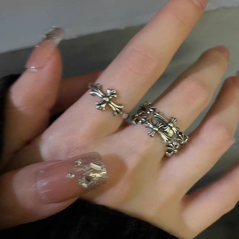 Punk-Kreuzring Damen, Vintage Y2K Doppelring