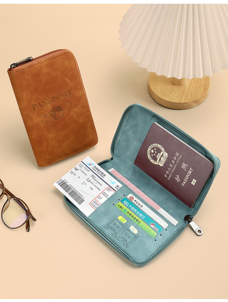RFID passport holder with zipper for travel