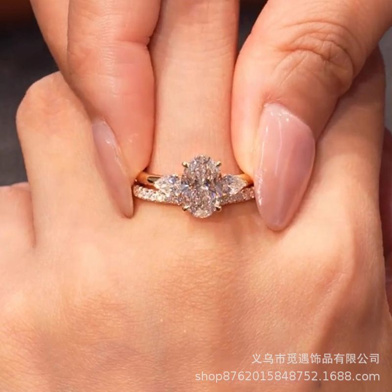 Water drop pave diamond stacking ring set for women