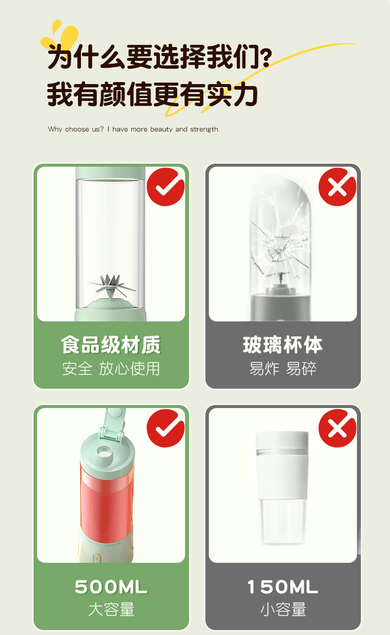 Portable juice maker, rechargeable, ice crushing