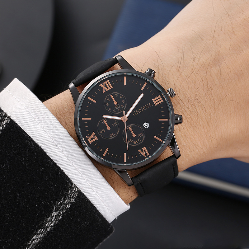 Men's wristwatch with steel band, calendar and chronograph, quartz movement