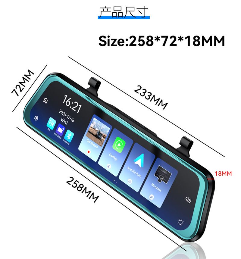 10 inç dash cam çift lens CarPlay HD dikiz aynası WiFi