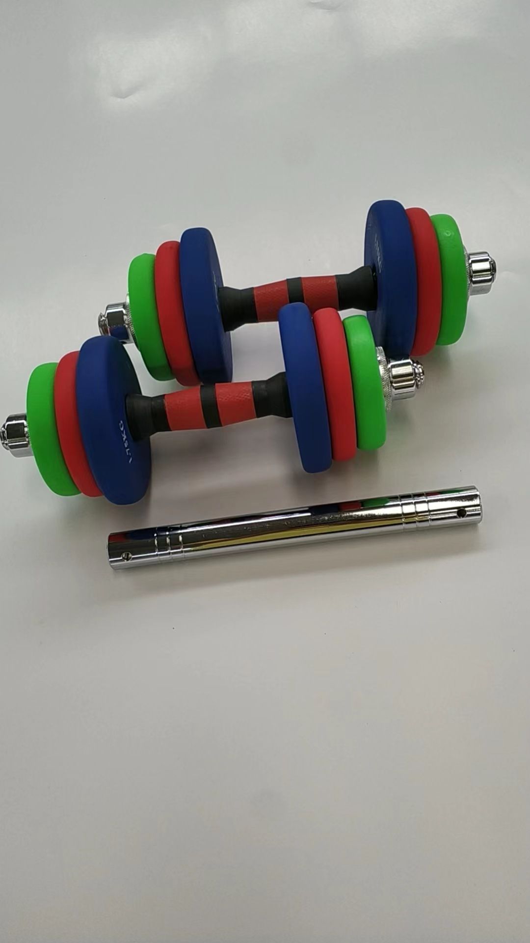 Colorful vinyl-coated dumbbell set, fitness shaping, adjustable